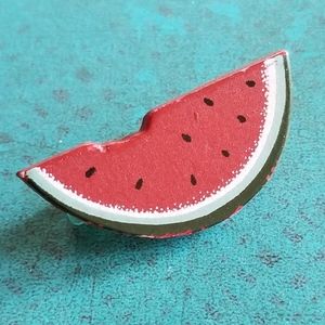 Vintage brooch watermelon slice pin fruit summer red green white picnic